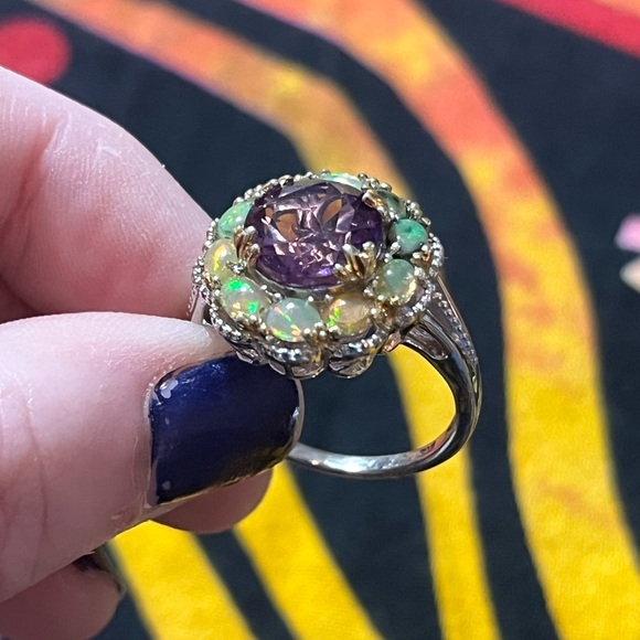 Chuck Clemency STS Amethyst Ethiopian Fire Opal Sterling Silver 925 Size 10 Ring - Picture 4 of 10